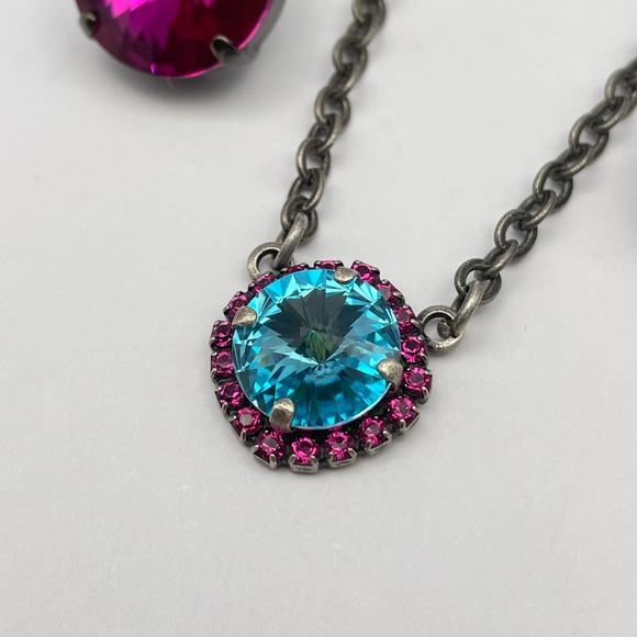 Blue Fuchsia Rivoli Sparkling Rhinestone Necklace Earring Set Similar to Sabika - Picture 5 of 13